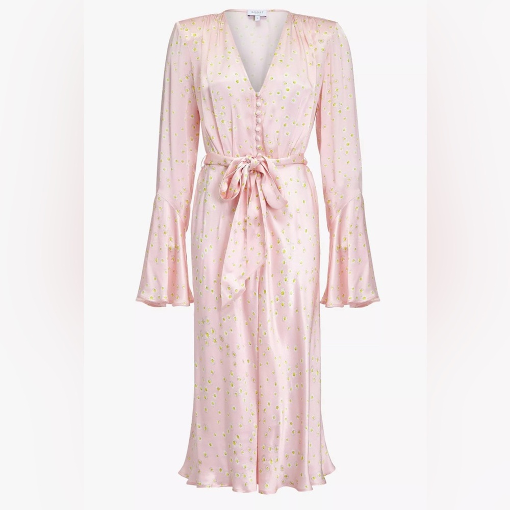 Ghost London Annabelle Midi Dress Daisy Print Pink Size M